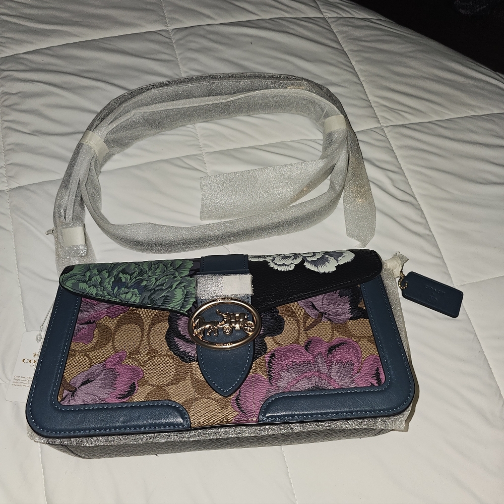 Coach 6020 Georgie Shoulder Bag - Black/Green/Khaki Kaffe Fassett NWT RARE